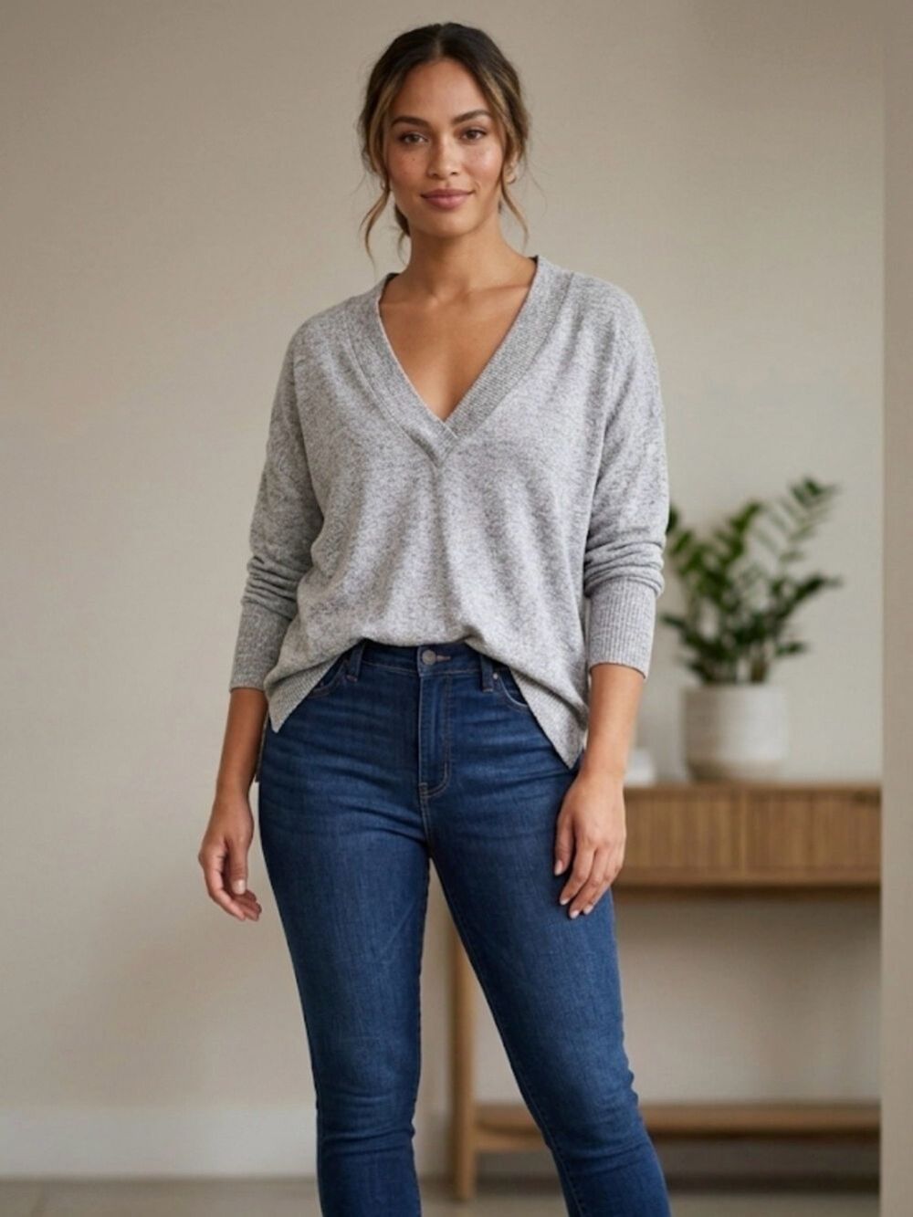 Women's EVEREVE Gray V-Neck Sweater Size L